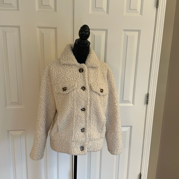 Faux lambswool button coat. Cream color. Gorgeous. Like new. Fully lined. Small - Picture 1 of 8